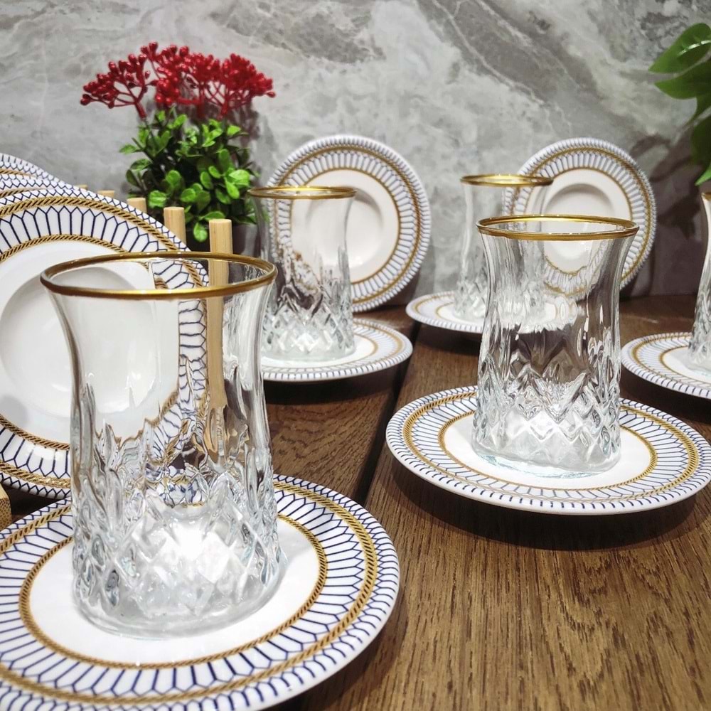 Vanes O327 12 Parça Hatır Çay Seti Yaldızlı (6 Paket)