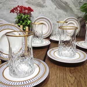 Vanes O327 12 Parça Hatır Çay Seti Yaldızlı (6 Paket)