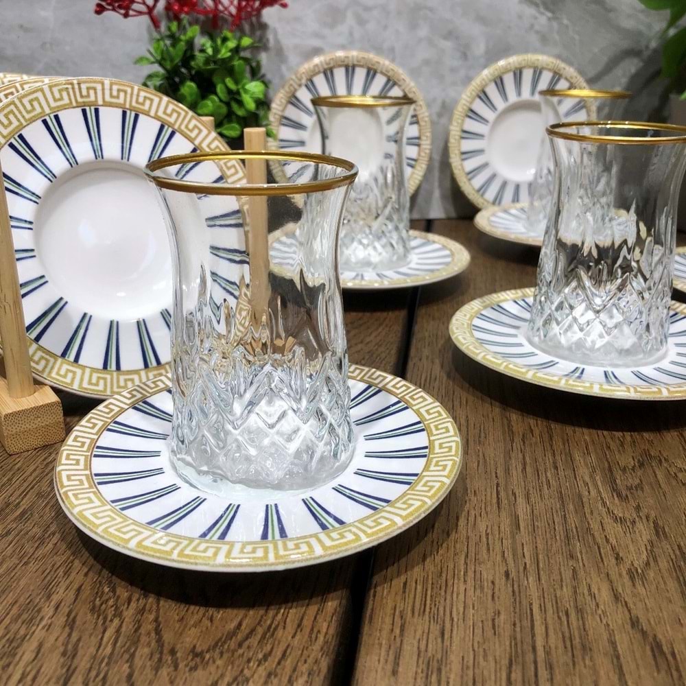 Vanes O327 12 Parça Hatır Çay Seti Yaldızlı (6 Paket)