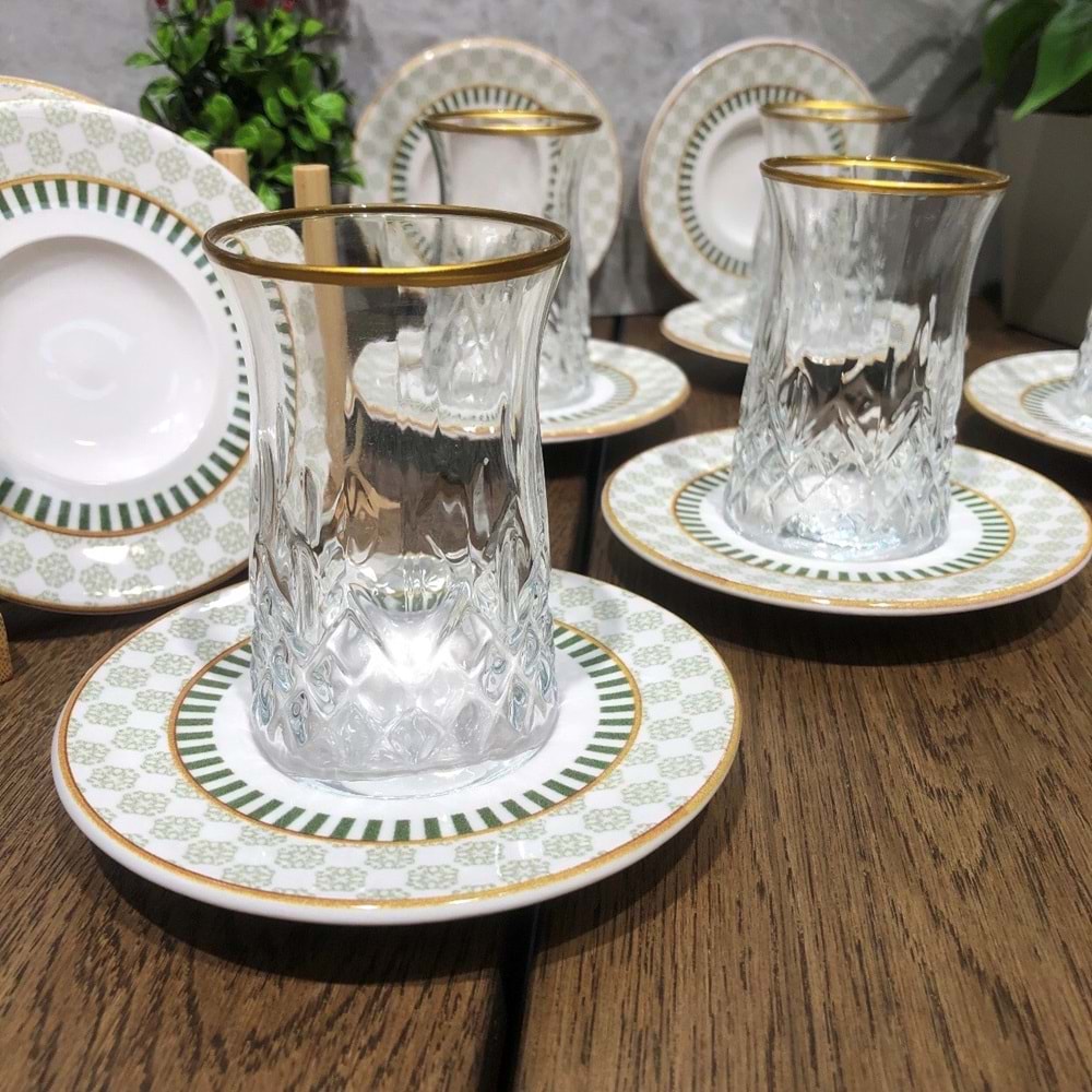 Vanes O327 12 Parça Hatır Çay Seti Yaldızlı (6 Paket)