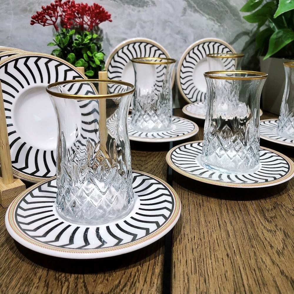 Vanes O327 12 Parça Hatır Çay Seti Yaldızlı (6 Paket)