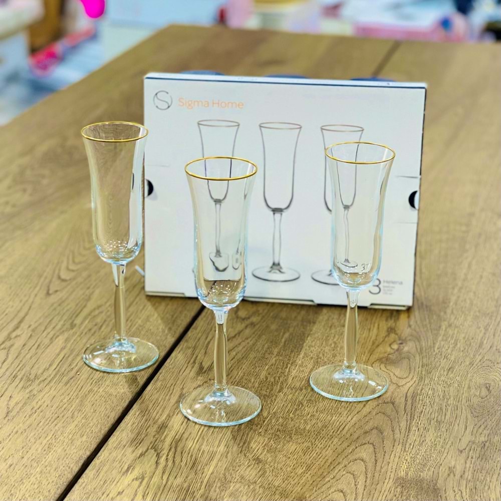 Sigma SGM10766 Helena 3 Lü Ayaklı Bardak Altın Yaldız (6 Paket)