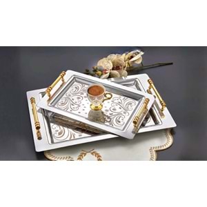 Aslan 2 Li Yüzüklü Lazerli Gold Çay Tepsi (10 Adet)