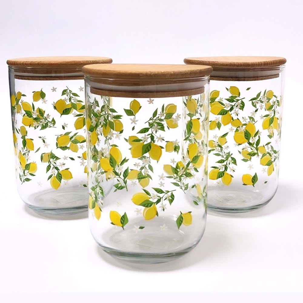 Lav Duo100 Ahşap Kapaklı Cam Kavanoz Desenli (12 Adet)