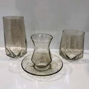 Herencıa 24 Pcs Nilüfer Cam Bardak Seti Füme (3 Paket)