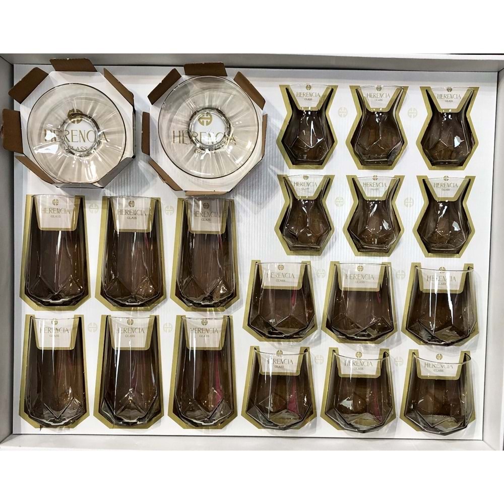 Herencıa 24 Pcs Nilüfer Cam Bardak Seti Füme (3 Paket)
