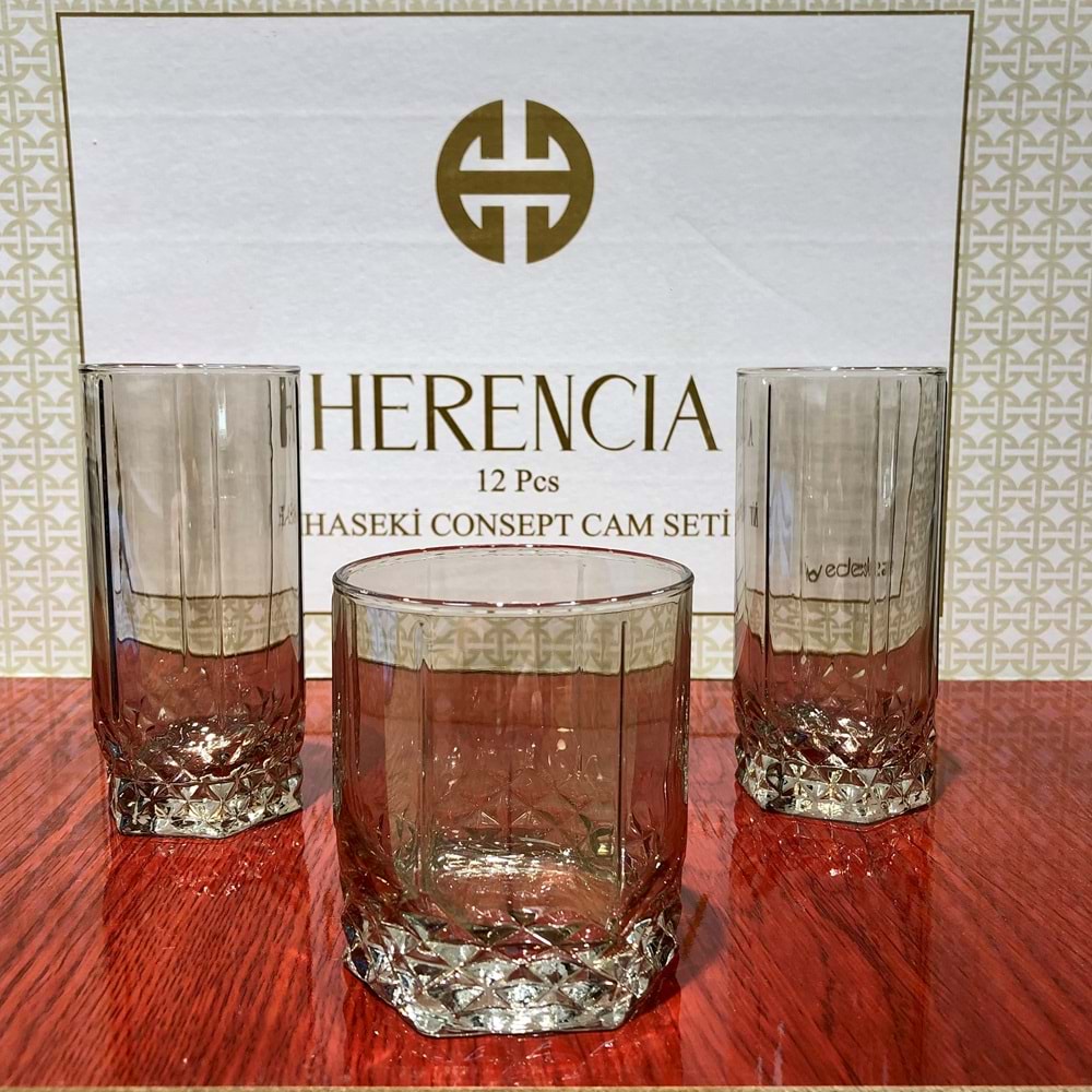 Herencıa Haseki 12 Parça Bardak Seti Füme (4 Paket)