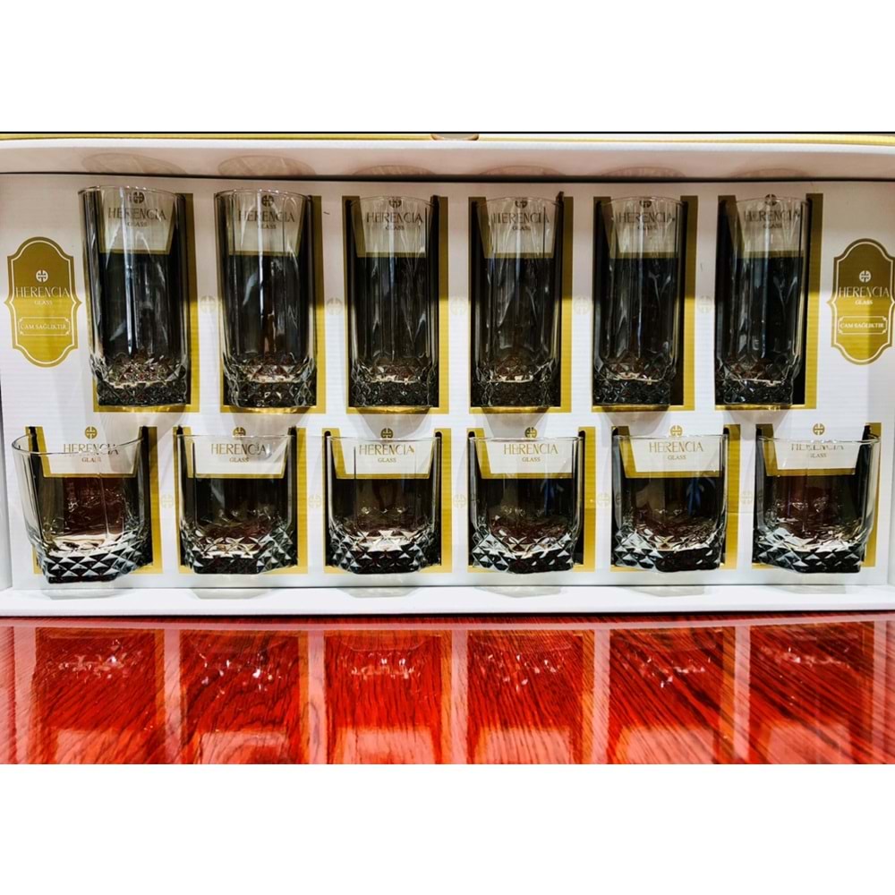 Herencıa Haseki 12 Parça Bardak Seti Füme (4 Paket)