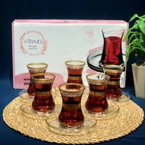 Vanes 12 Parça İncebelli Çay Seti Bantlı (6 Paket)