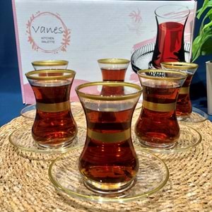 Vanes 12 Parça İncebelli Çay Seti Bantlı (6 Paket)