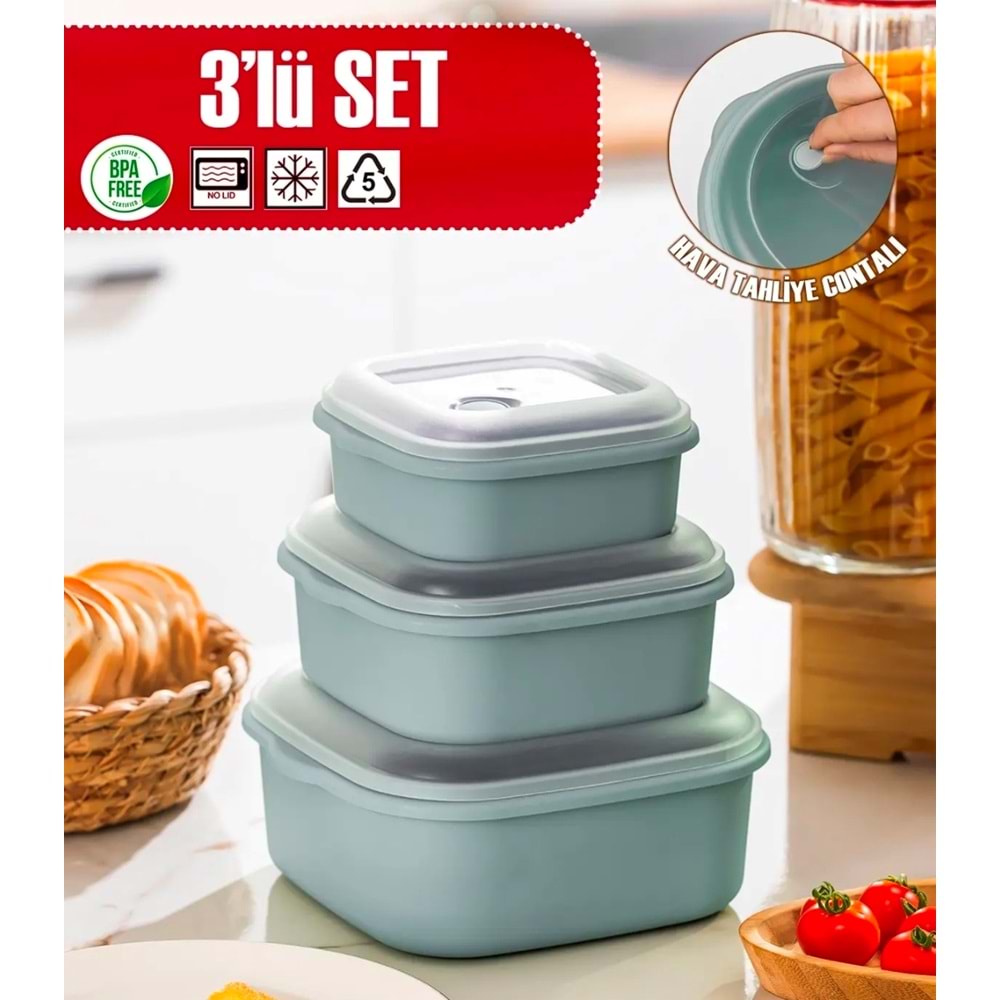 Porsima 5316 5317 Kare 3 Lü Saklama Kabı 0,5/0,9/1,5 Lt