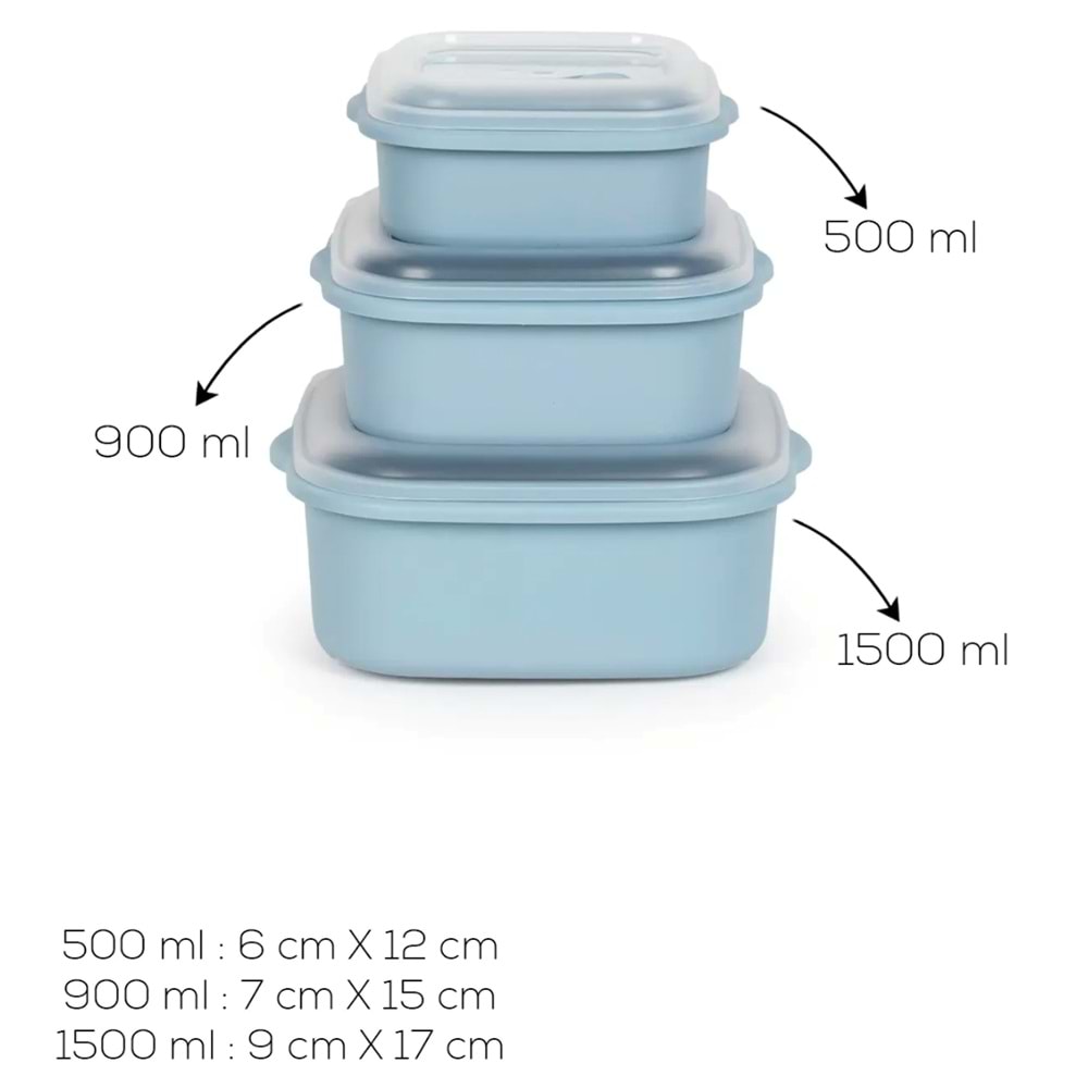 Porsima 5316 5317 Kare 3 Lü Saklama Kabı 0,5/0,9/1,5 Lt