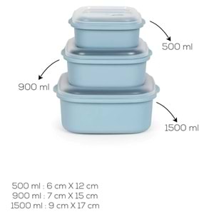 Porsima 5316 5317 Kare 3 Lü Saklama Kabı 0,5/0,9/1,5 Lt