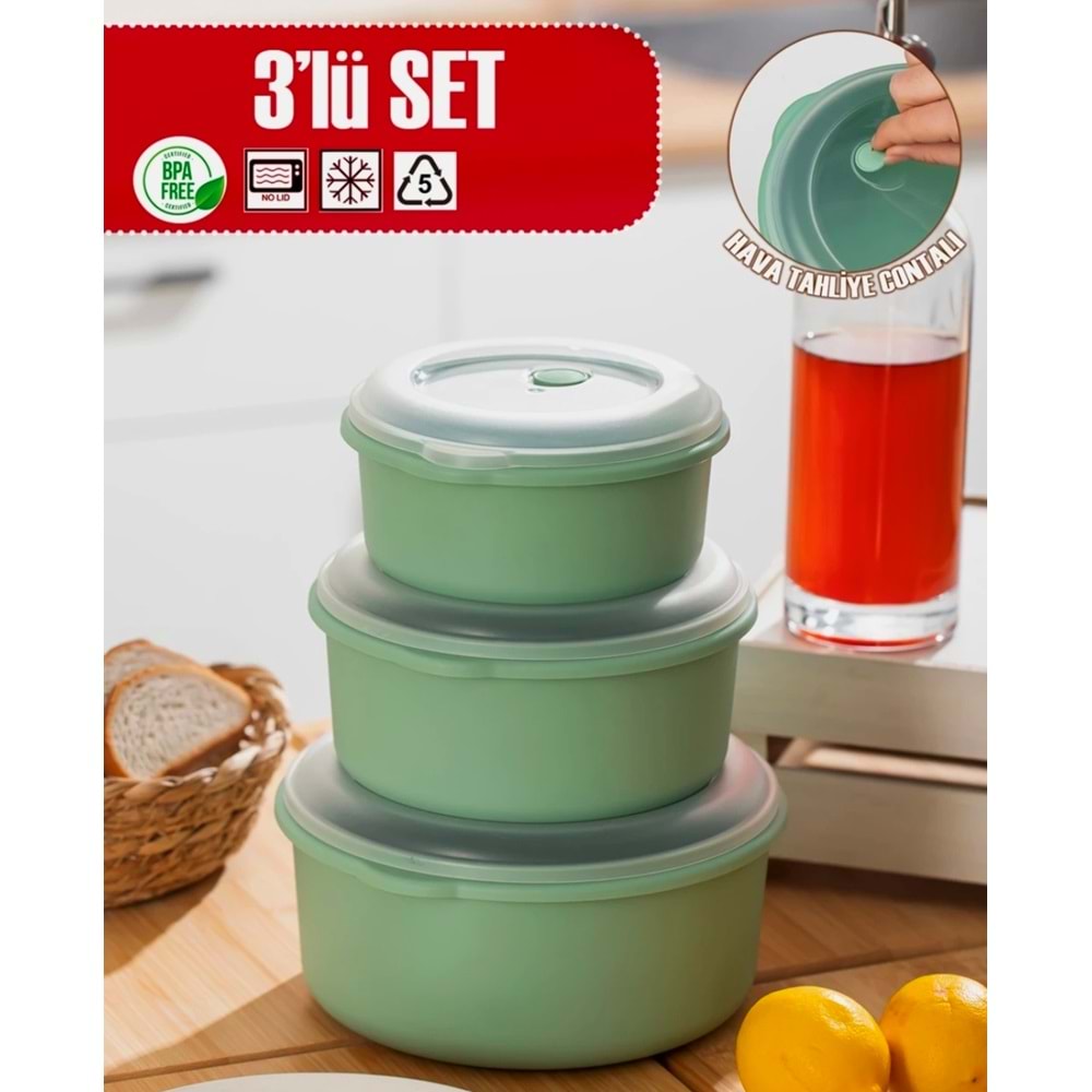 Porsima 5319 Yuvarlak 3 Lü Saklama Kabı Mavi 0,8/1,3/2 Lt