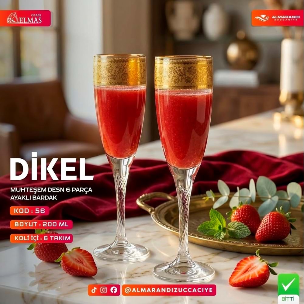 Elmas 6 Prç İşlemeli Ayaklı Bardak (6 Paket)