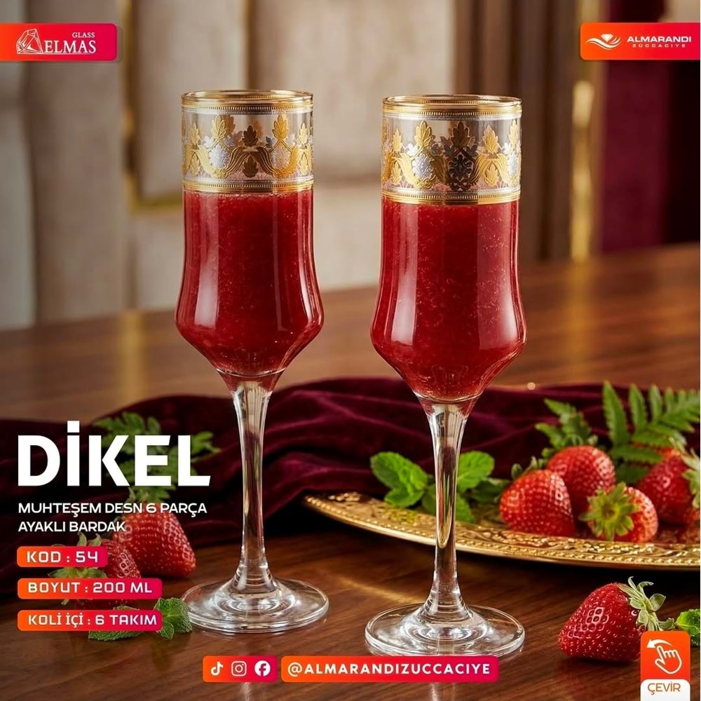 Elmas 6 Prç İşlemeli Ayaklı Bardak (6 Paket)