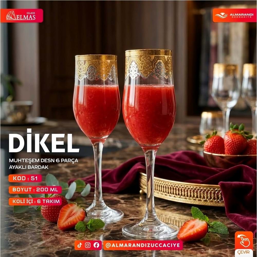 Elmas 6 Prç İşlemeli Ayaklı Bardak (6 Paket)
