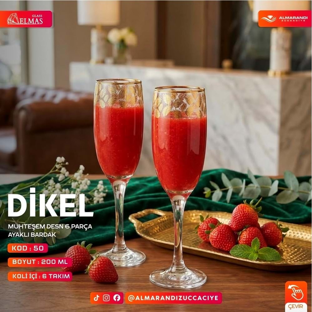 Elmas 6 Prç İşlemeli Ayaklı Bardak (6 Paket)