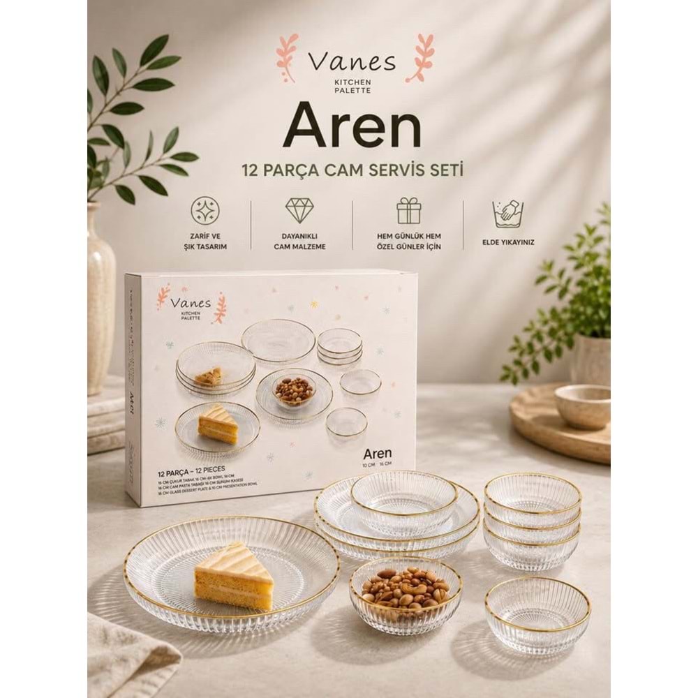 Vanes Aren 12 Parça Çerez Seti Ağız Yaldızlı (5 Paket)